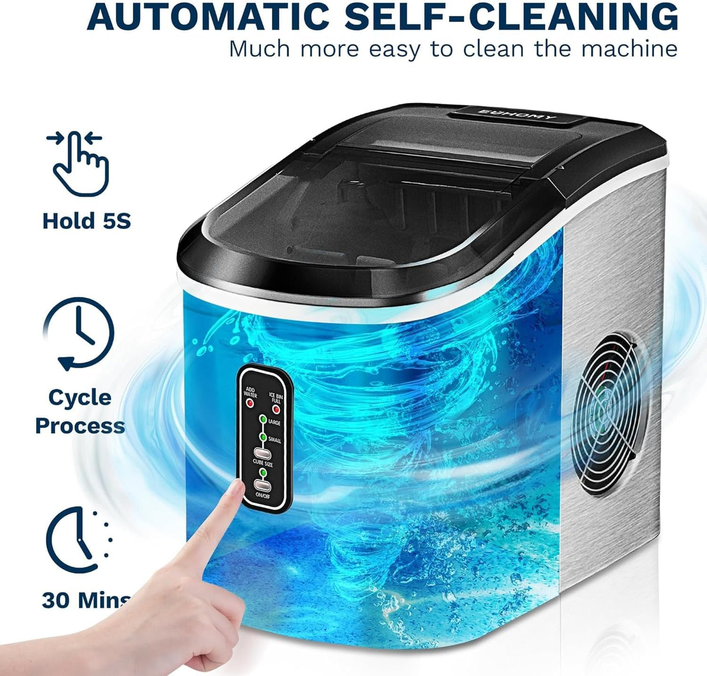 🥶 Euhomy Nugget Ice Maker – 34 lb/Day Sonic Ice Machine | Ready in 6 Min 🎉