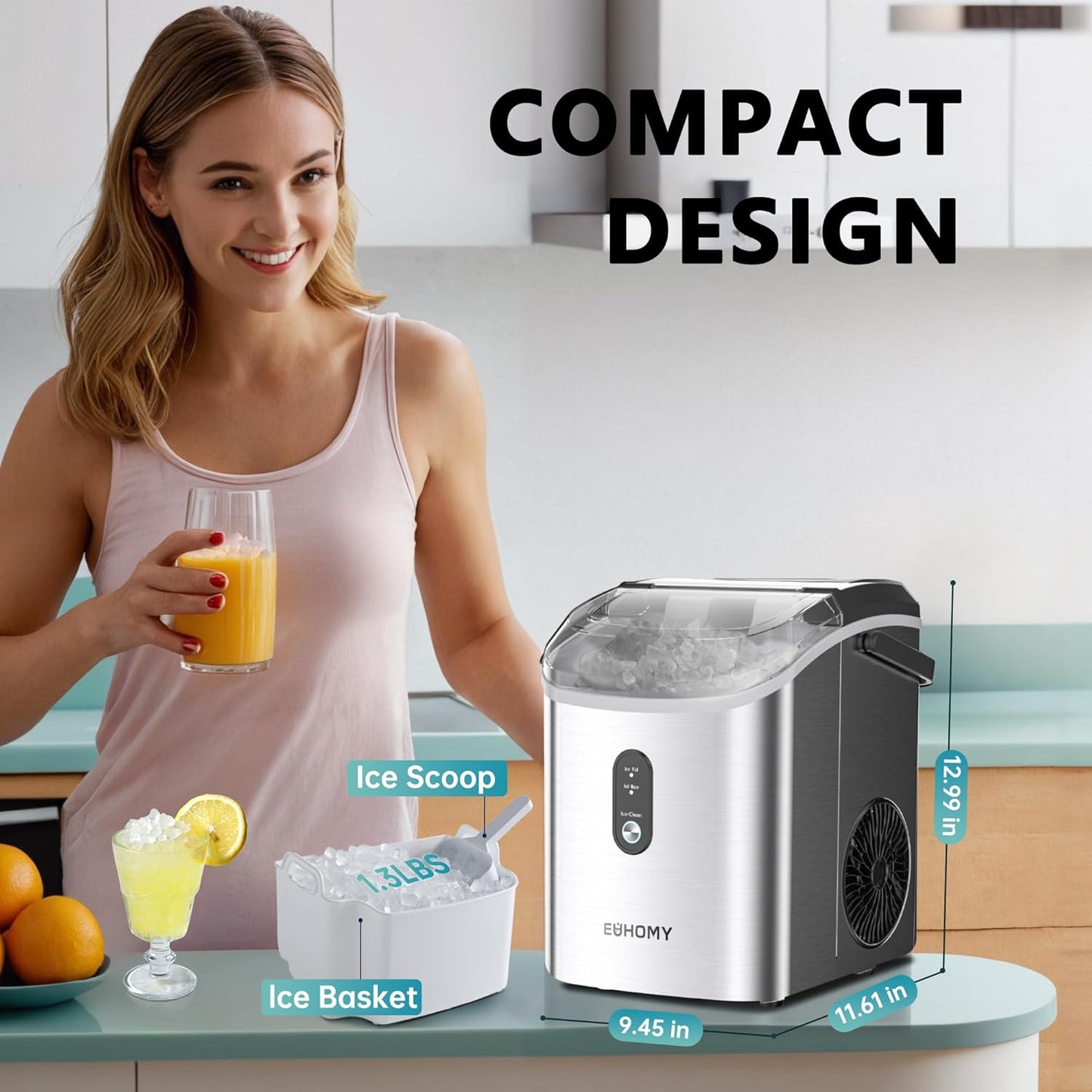 🥶 Euhomy Nugget Ice Maker – 34 lb/Day Sonic Ice Machine | Ready in 6 Min 🎉