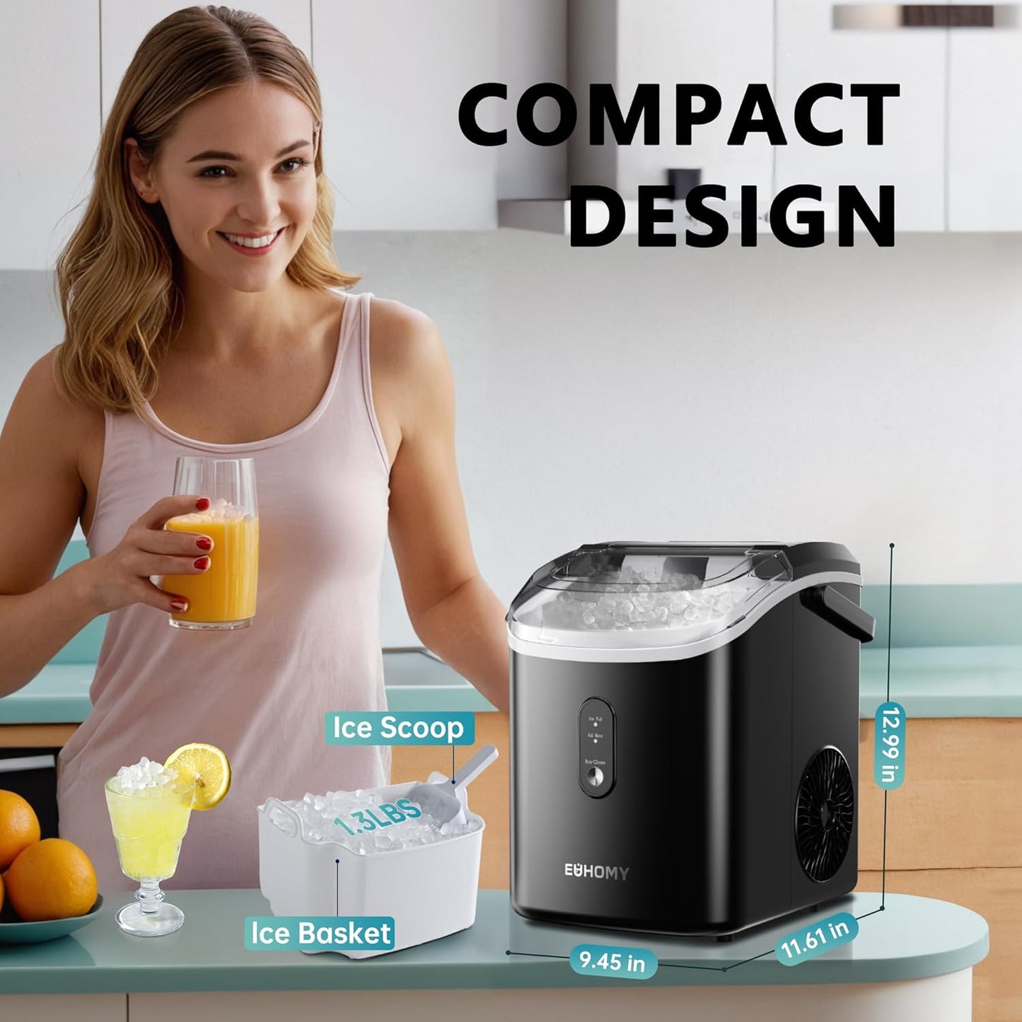 🥶 Euhomy Nugget Ice Maker – 34 lb/Day Sonic Ice Machine | Ready in 6 Min 🎉