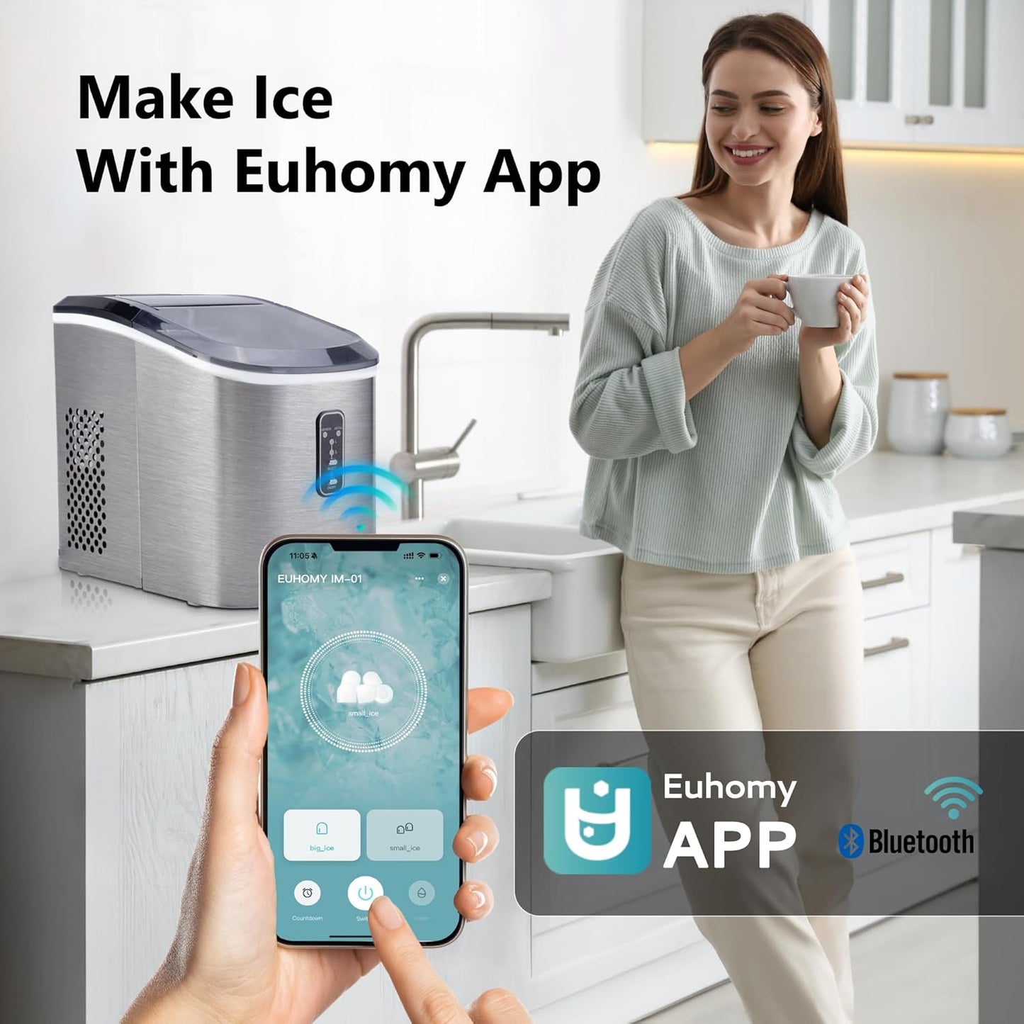 🥶 Euhomy Nugget Ice Maker – 34 lb/Day Sonic Ice Machine | Ready in 6 Min 🎉