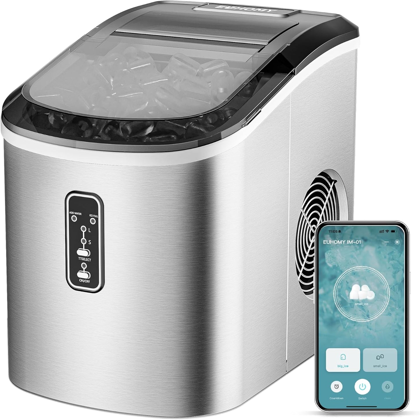 🥶 Euhomy Nugget Ice Maker – 34 lb/Day Sonic Ice Machine | Ready in 6 Min 🎉