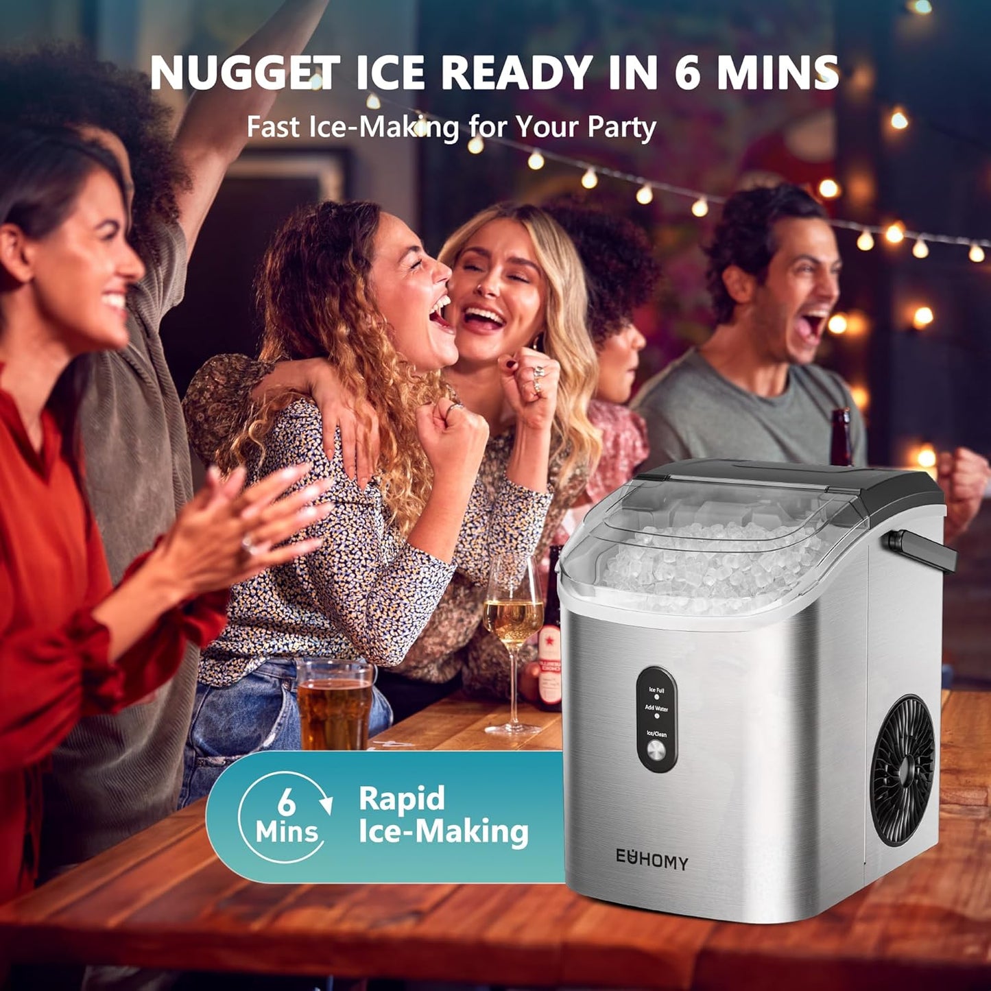 🥶 Euhomy Nugget Ice Maker – 34 lb/Day Sonic Ice Machine | Ready in 6 Min 🎉