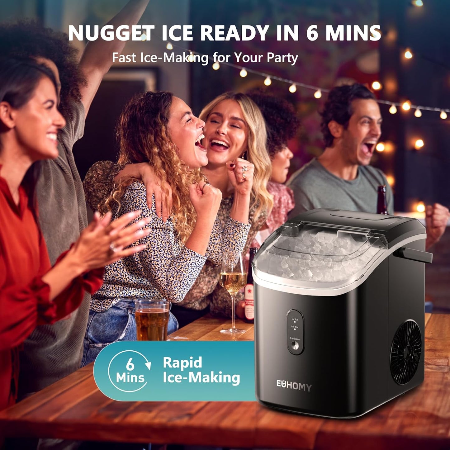 🥶 Euhomy Nugget Ice Maker – 34 lb/Day Sonic Ice Machine | Ready in 6 Min 🎉